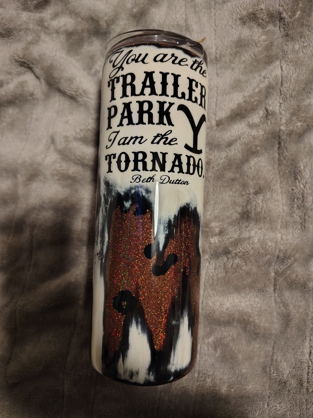 Cream, Brown & Black Glitter 'Trailer Park' Quote Tumbler Stainless Steel